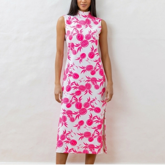 Dudley Stephens Lauren Midi Pineapple Pink Sleeveless Dress Size Small New - Picture 1 of 11